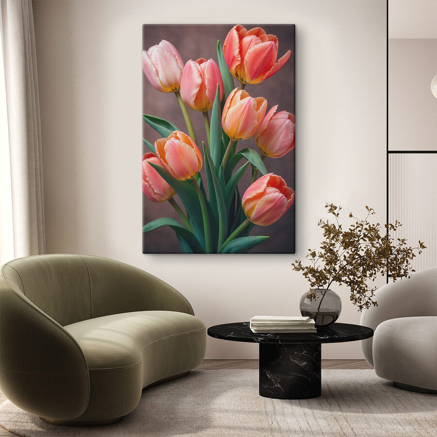 Gruppe von rosa und gelben Tulpen