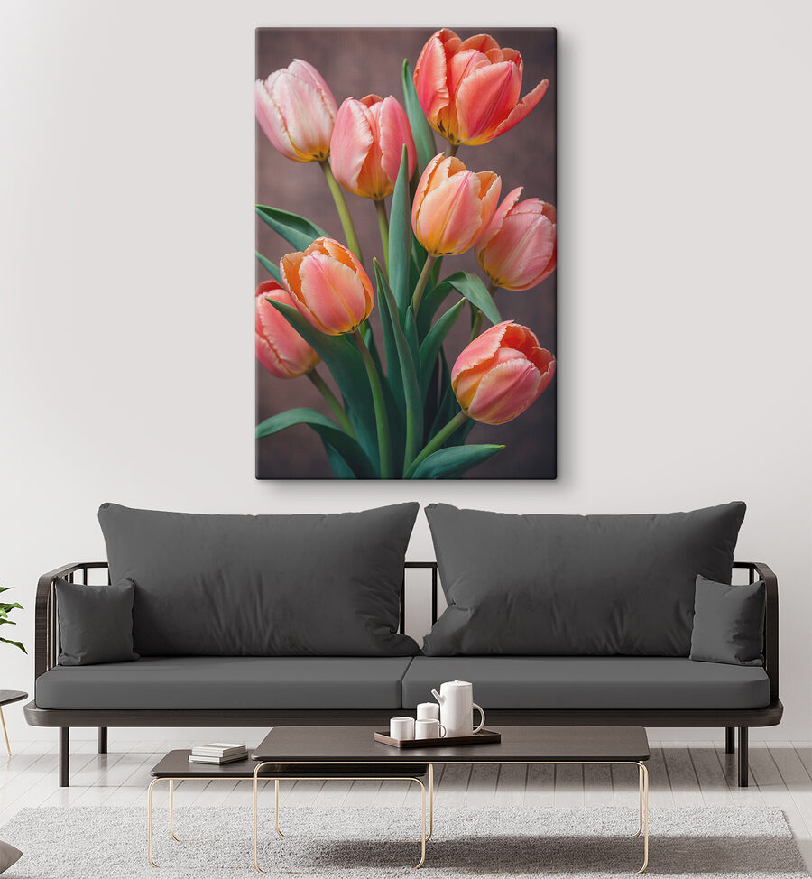 Gruppe von rosa und gelben Tulpen