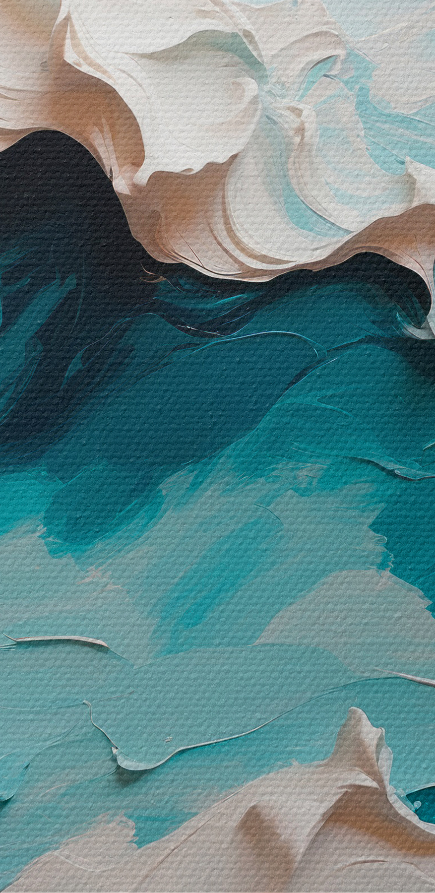 Gemälde eines Berges mit weißen und blauen Wellen