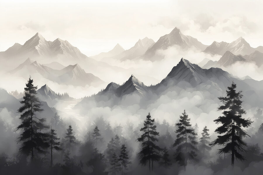 Landschaft mit Bergen und Bäumen Landschaft mit Bergen und Bäumen