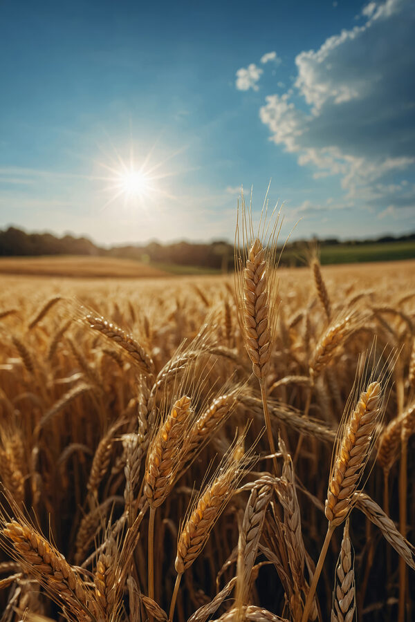 Weizenfeld mit Sonnenschein im Hintergrund Weizenfeld mit Sonnenschein im Hintergrund