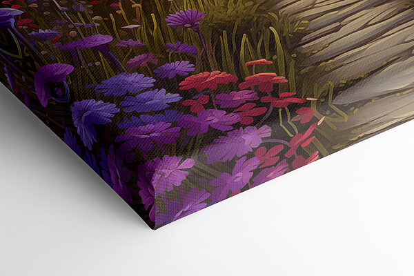 Haus auf einem Hügel mit Blumen und Bergen im Hintergrund Haus auf einem Hügel mit Blumen und Bergen im Hintergrund