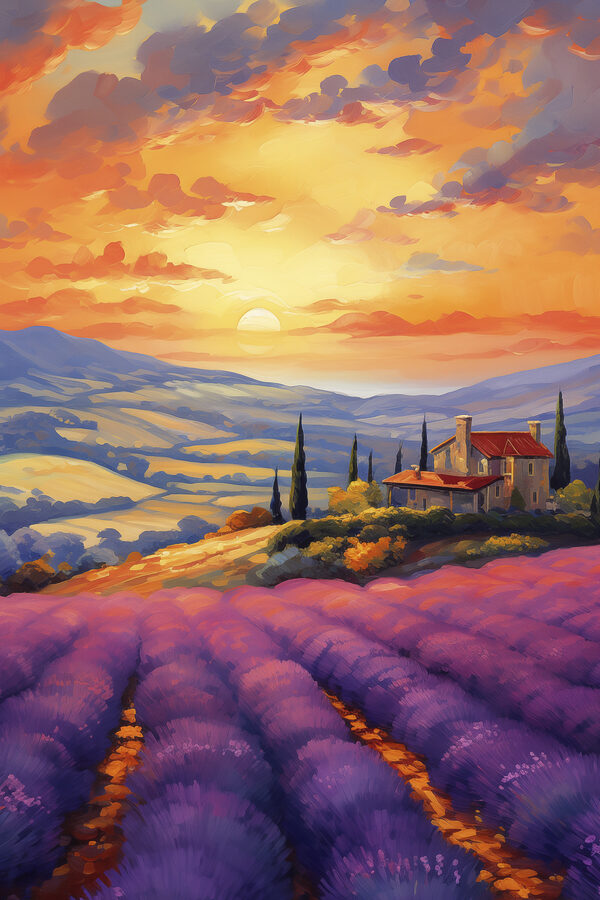 House on a hill with lavender fields House on a hill with lavender fields