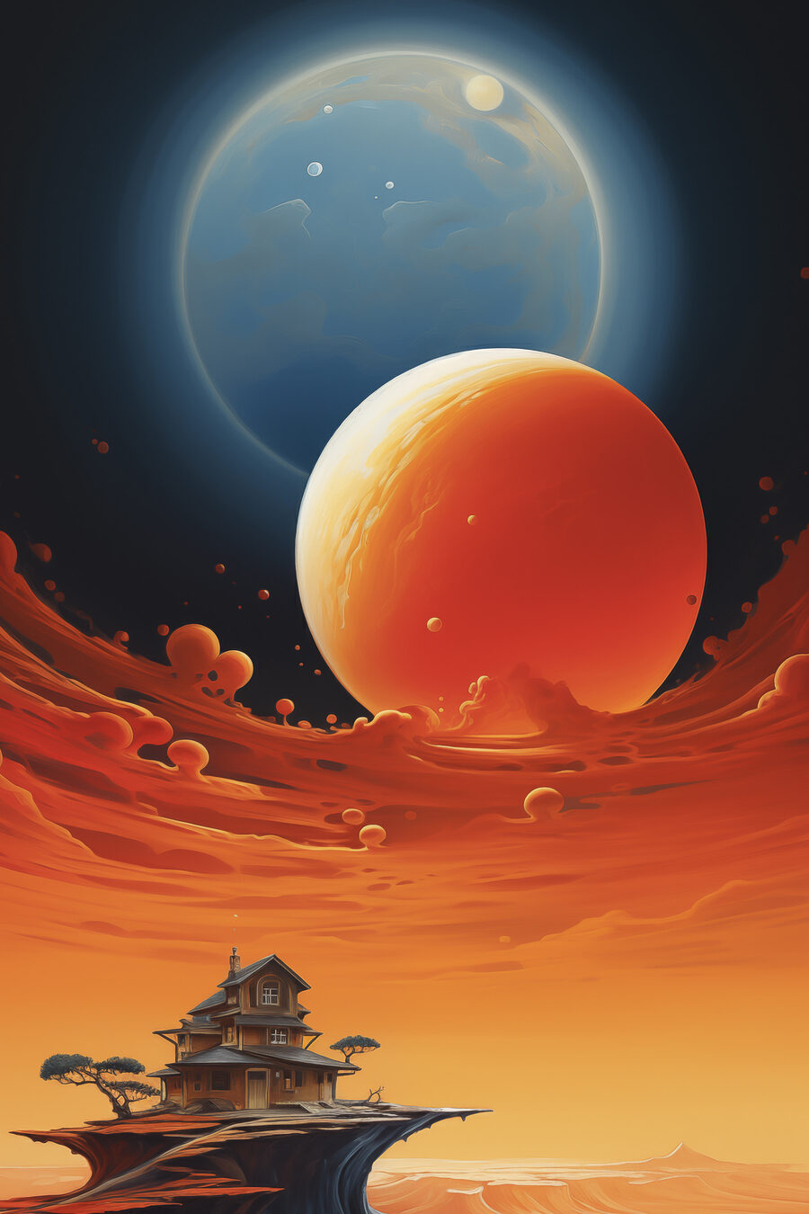 Haus am Himmel mit Planeten