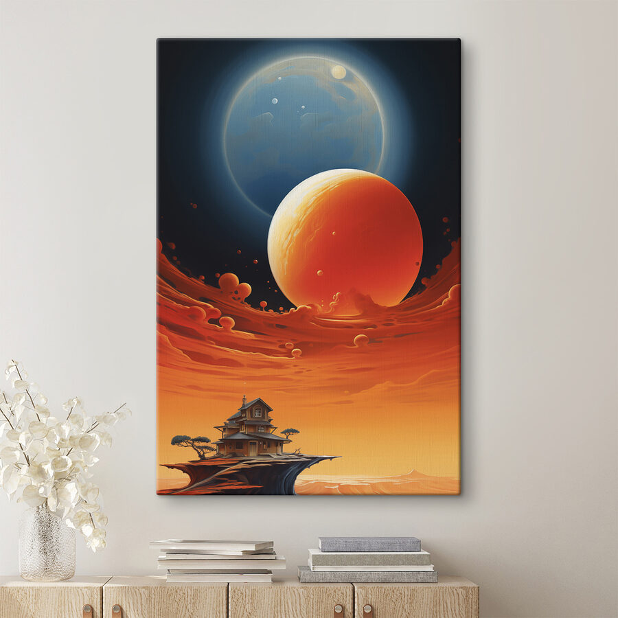 Haus am Himmel mit Planeten