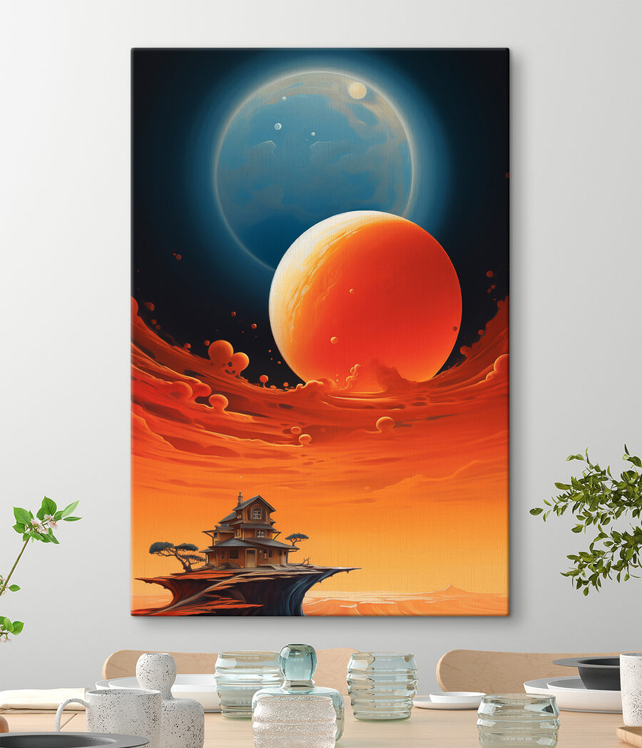 Haus am Himmel mit Planeten