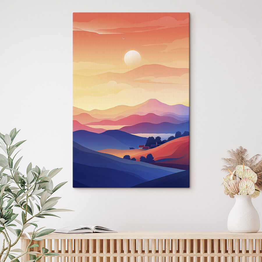 Landschaft mit Bergen und einem Haus
