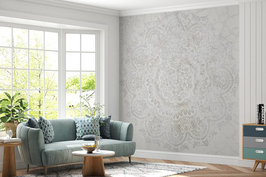White circular pattern on a white surface