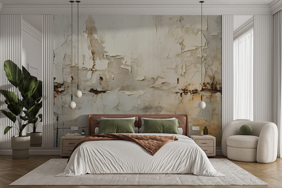 Weiße Wand mit abblätternder Farbe