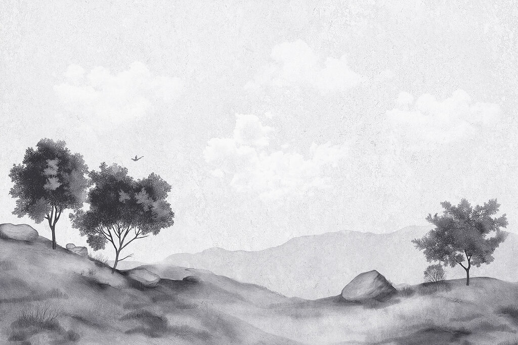 Landschaft mit Bäumen und Felsen Landschaft mit Bäumen und Felsen