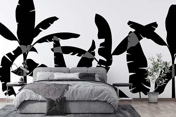 Schwarze Silhouette eines Bananenblattes Schwarze Silhouette eines Bananenblattes