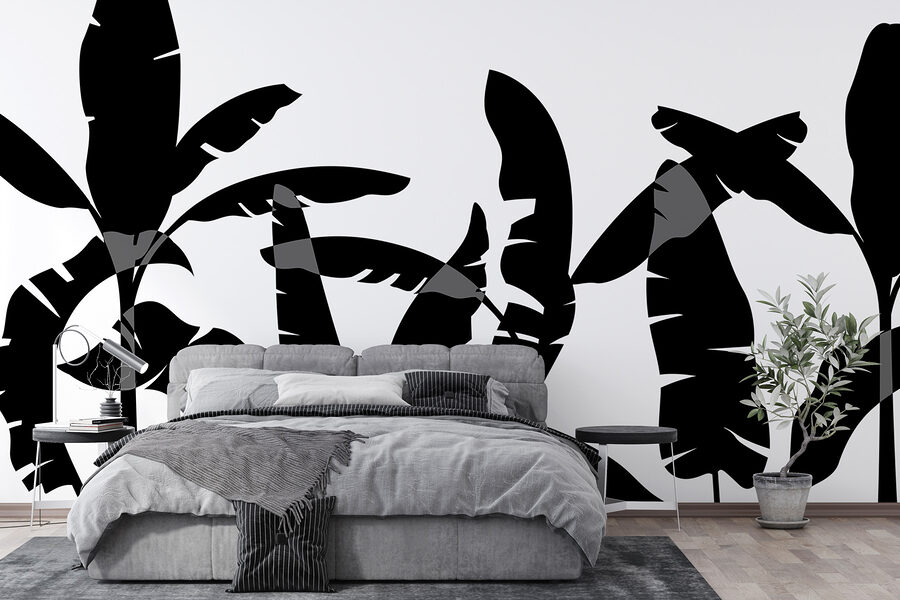 Schwarze Silhouette eines Bananenblattes