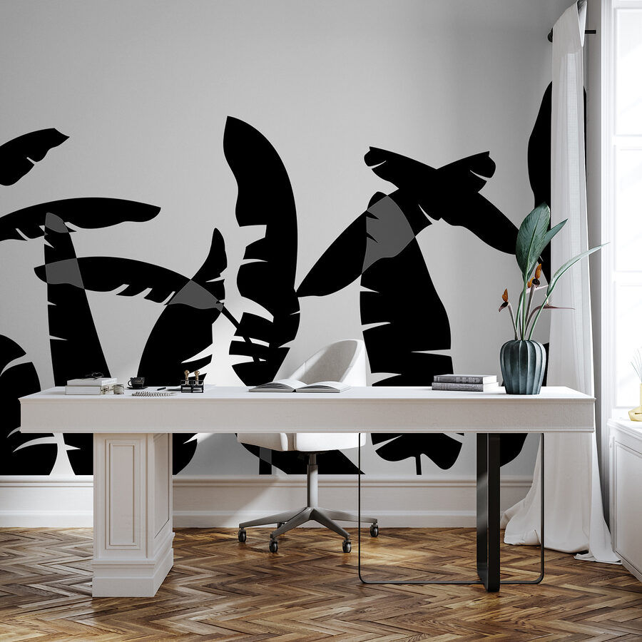Schwarze Silhouette eines Bananenblattes