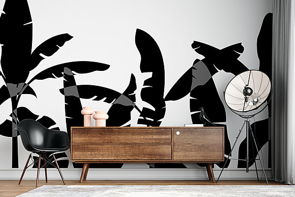 Schwarze Silhouette eines Bananenblattes Schwarze Silhouette eines Bananenblattes