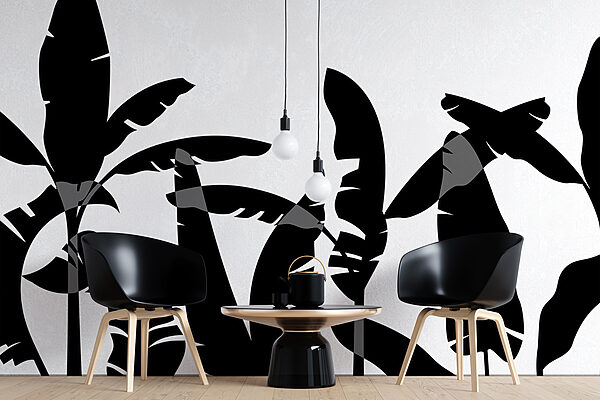 Schwarze Silhouette eines Bananenblattes Schwarze Silhouette eines Bananenblattes