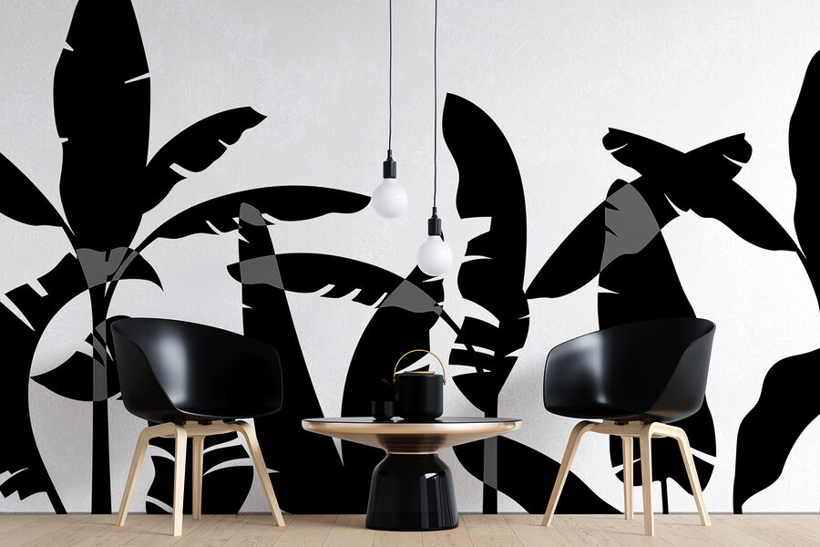 Schwarze Silhouette eines Bananenblattes