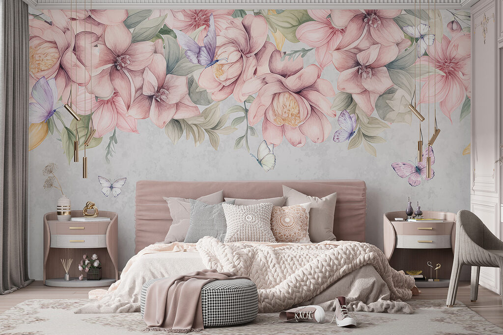 Close up of flowers and butterflies