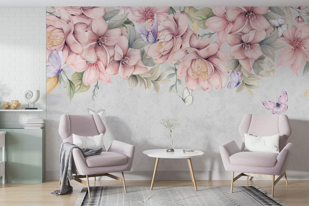 Close up of flowers and butterflies