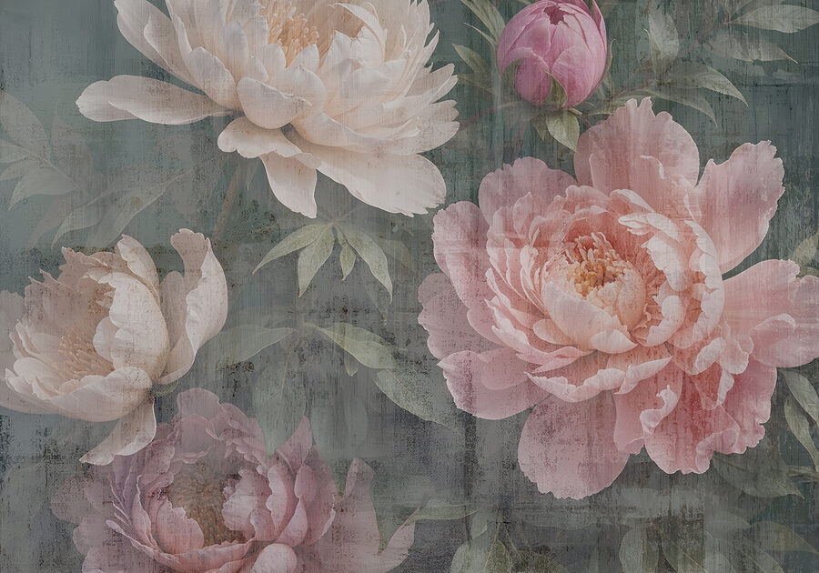 Gruppe von Blumen auf grauem Hintergrund