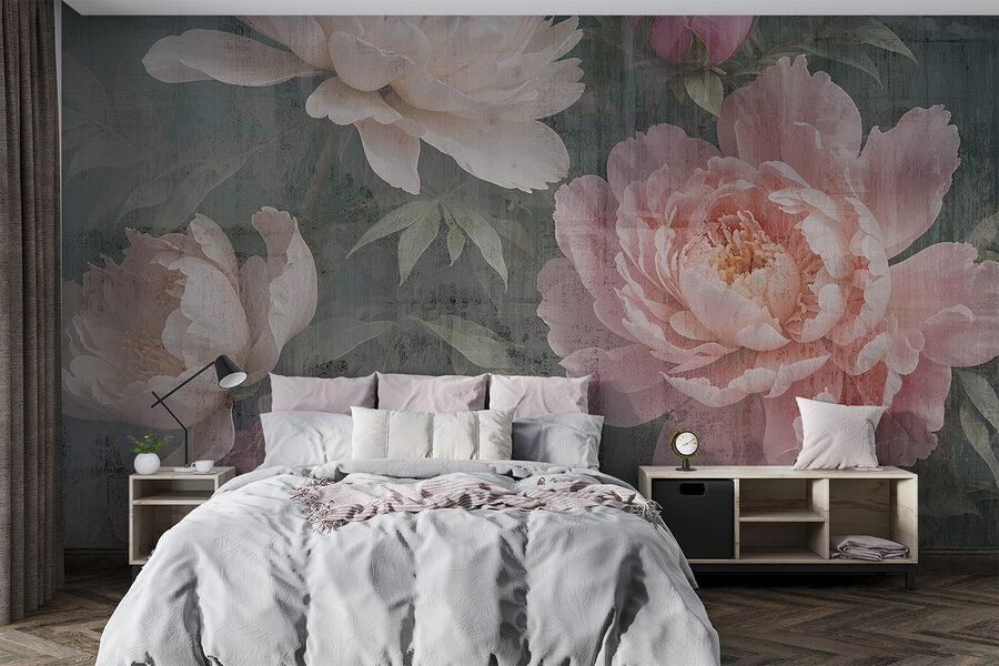 Gruppe von Blumen auf grauem Hintergrund