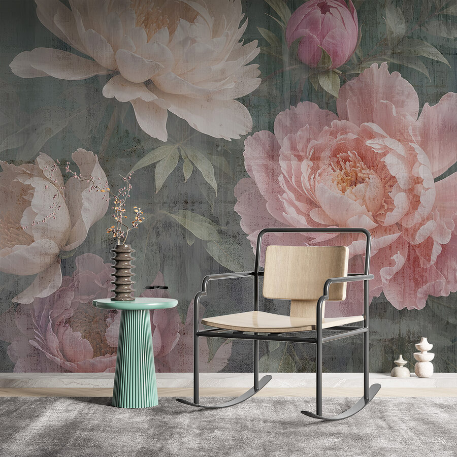 Gruppe von Blumen auf grauem Hintergrund
