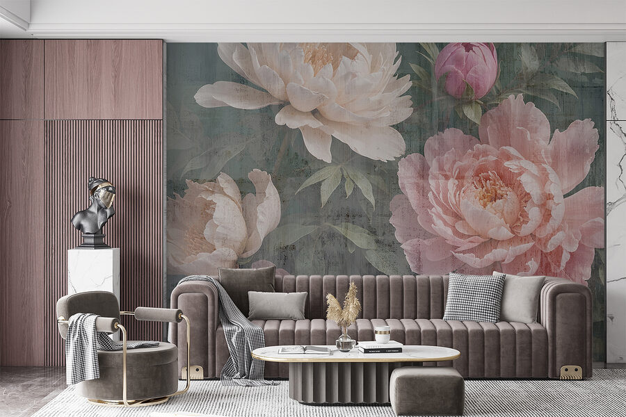 Gruppe von Blumen auf grauem Hintergrund