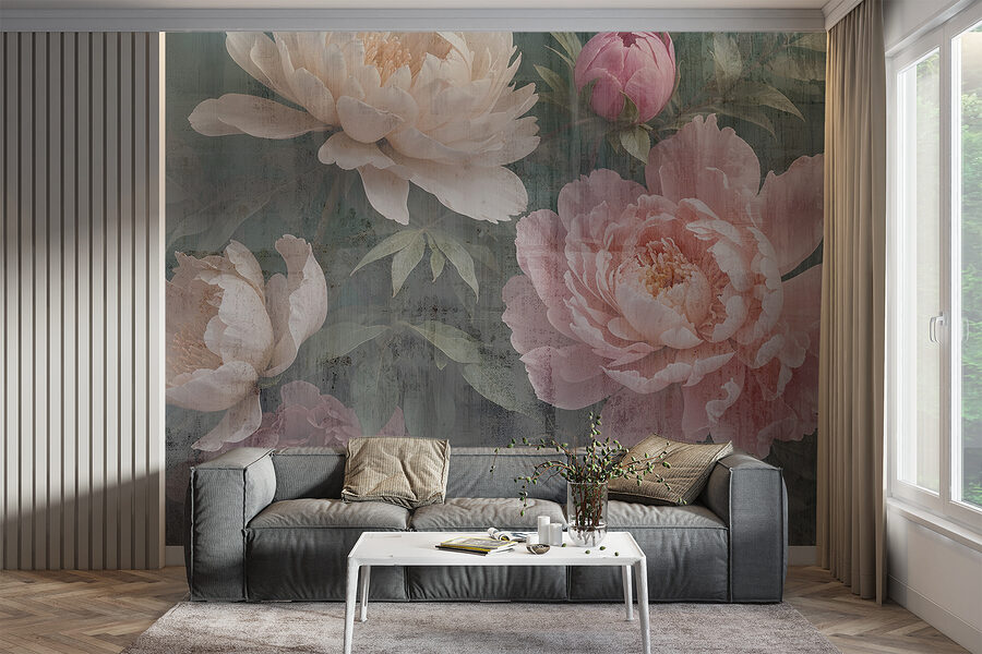 Gruppe von Blumen auf grauem Hintergrund