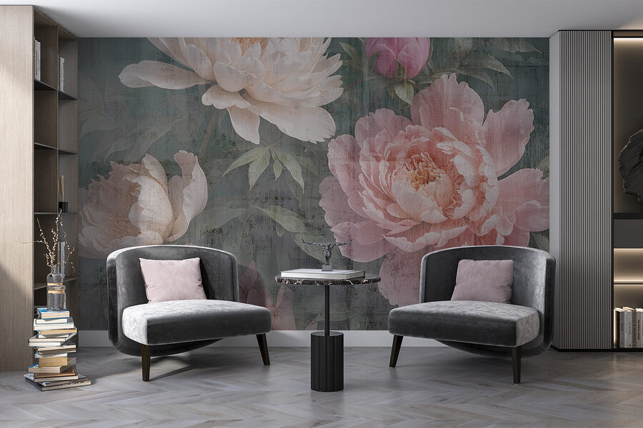 Gruppe von Blumen auf grauem Hintergrund