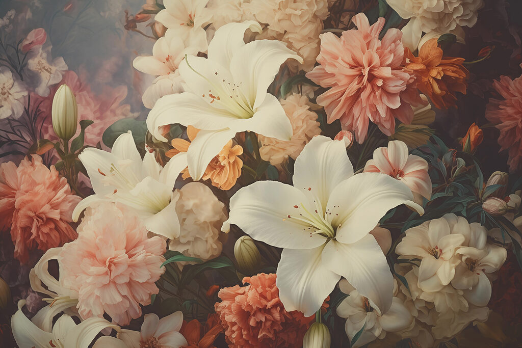 Gruppe von Blumen in einem Strauß Gruppe von Blumen in einem Strauß