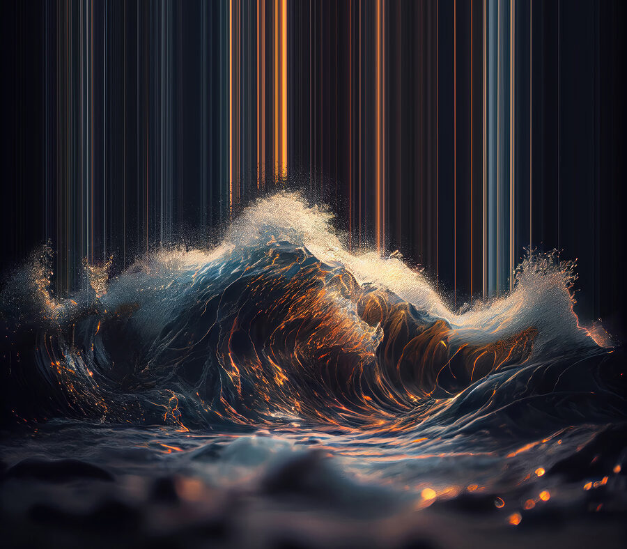 Welle mit orangefarbenem und weißem Licht, das von ihr ausgeht