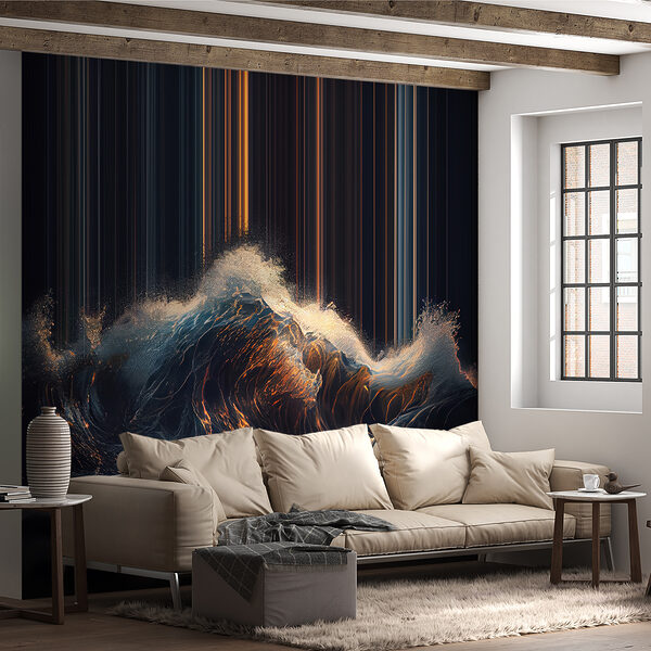 Welle mit orangefarbenem und weißem Licht, das von ihr ausgeht Welle mit orangefarbenem und weißem Licht, das von ihr ausgeht