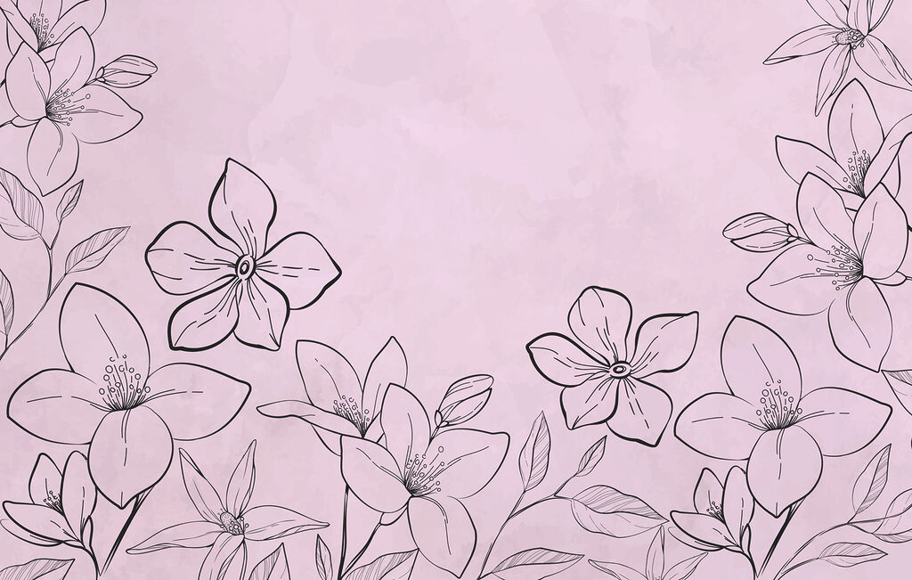 Zeichnung von Blumen auf einem rosa Hintergrund Zeichnung von Blumen auf einem rosa Hintergrund