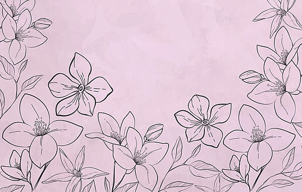 Zeichnung von Blumen auf einem rosa Hintergrund Zeichnung von Blumen auf einem rosa Hintergrund