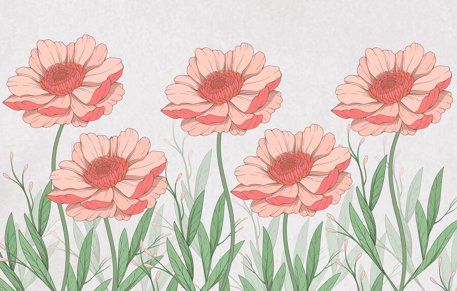 Gruppe von rosa Blüten mit grünen Blättern