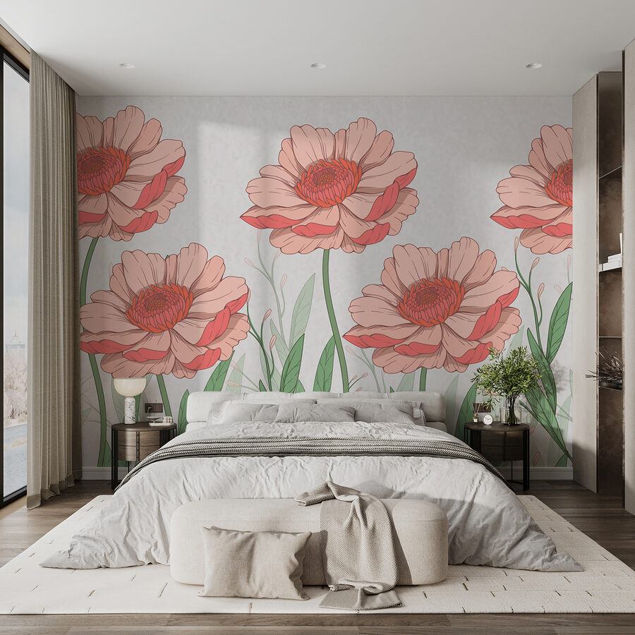 Gruppe von rosa Blüten mit grünen Blättern