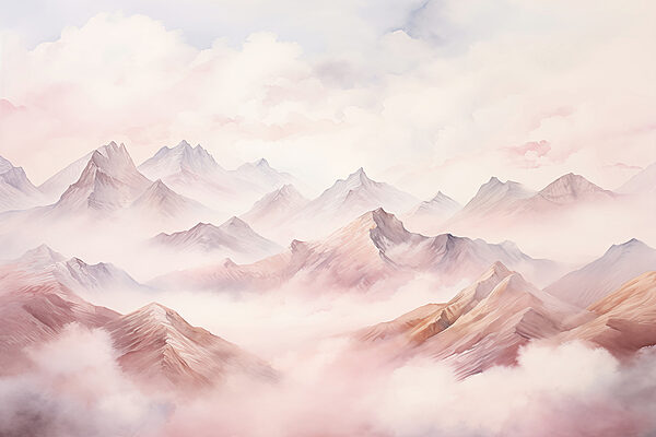 Painting of mountains and clouds