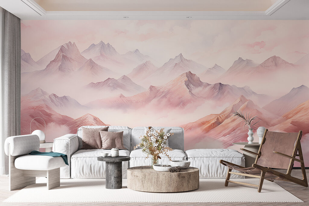 Painting of mountains and clouds