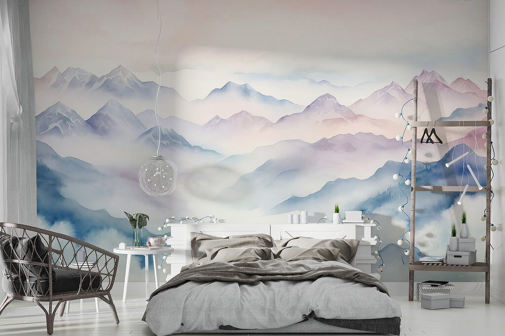 Painting of mountains and clouds