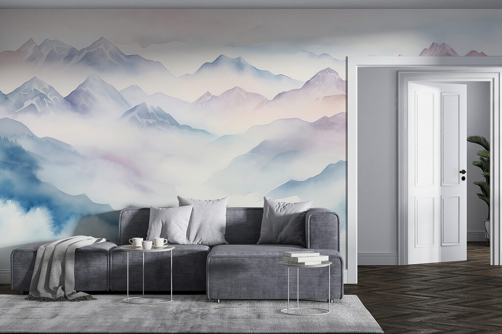 Painting of mountains and clouds