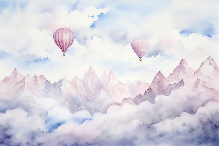 Gruppe von Heißluftballons in den Himmel über Wolken