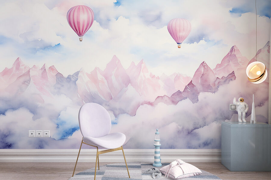 Gruppe von Heißluftballons in den Himmel über Wolken