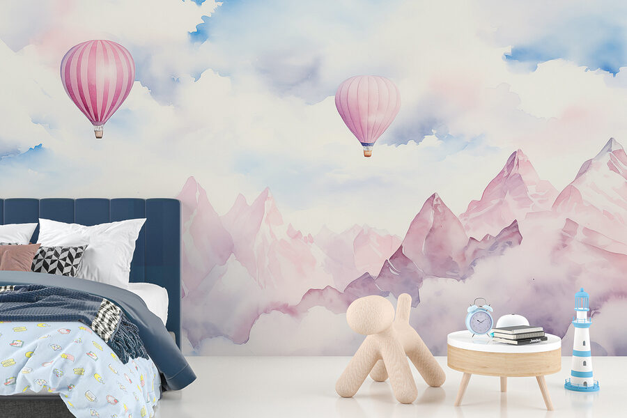 Gruppe von Heißluftballons in den Himmel über Wolken