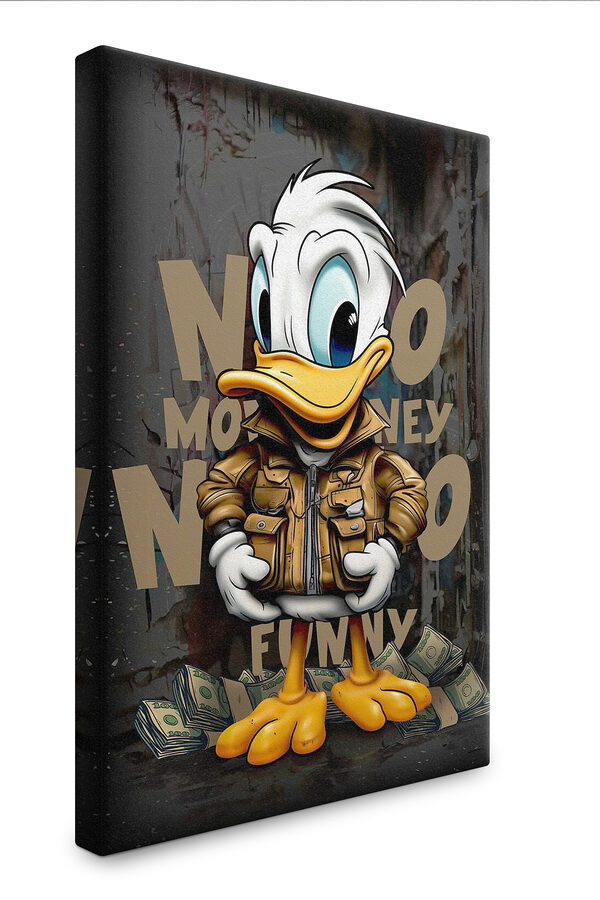Cartoon-Ente mit einer Jacke und einem Bündel Geld in der Hand Wandbilder Cartoon-Ente mit einer Jacke und einem Bündel Geld in der Hand