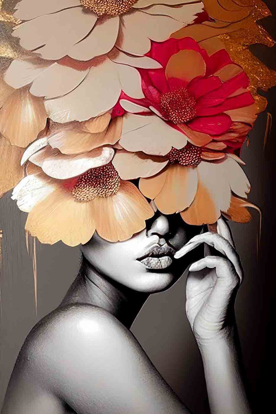 Frau mit Blumen auf dem Kopf