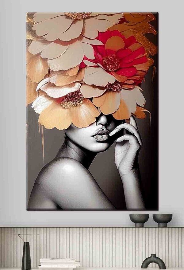 Frau mit Blumen auf dem Kopf Frau mit Blumen auf dem Kopf