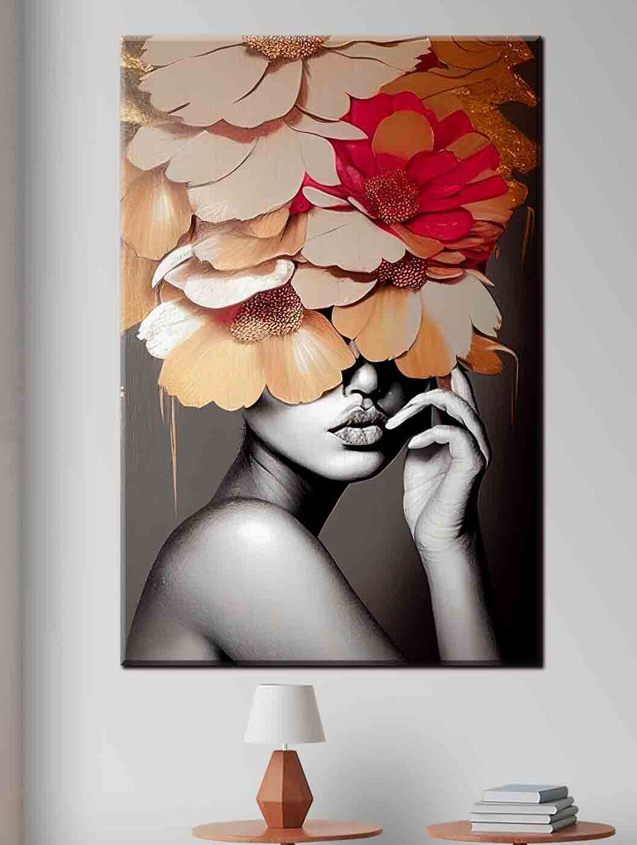 Frau mit Blumen auf dem Kopf