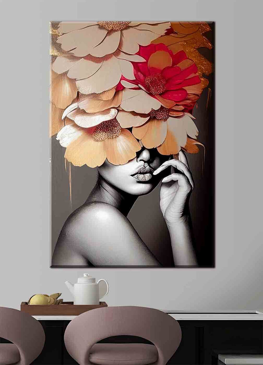 Frau mit Blumen auf dem Kopf