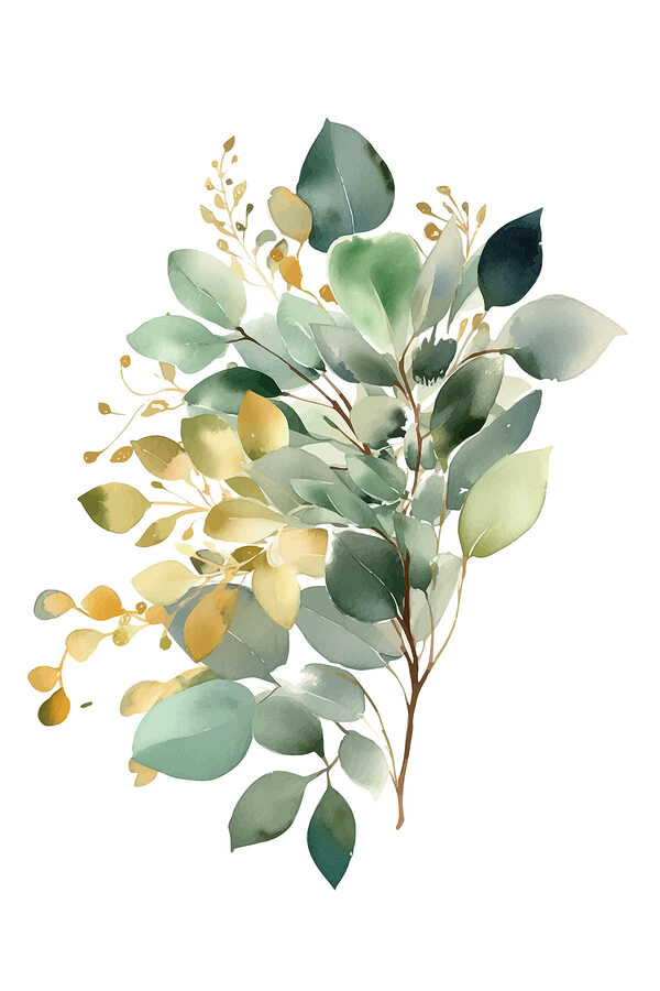 Aquarellmalerei eines Zweiges mit Blättern Aquarellmalerei eines Zweiges mit Blättern