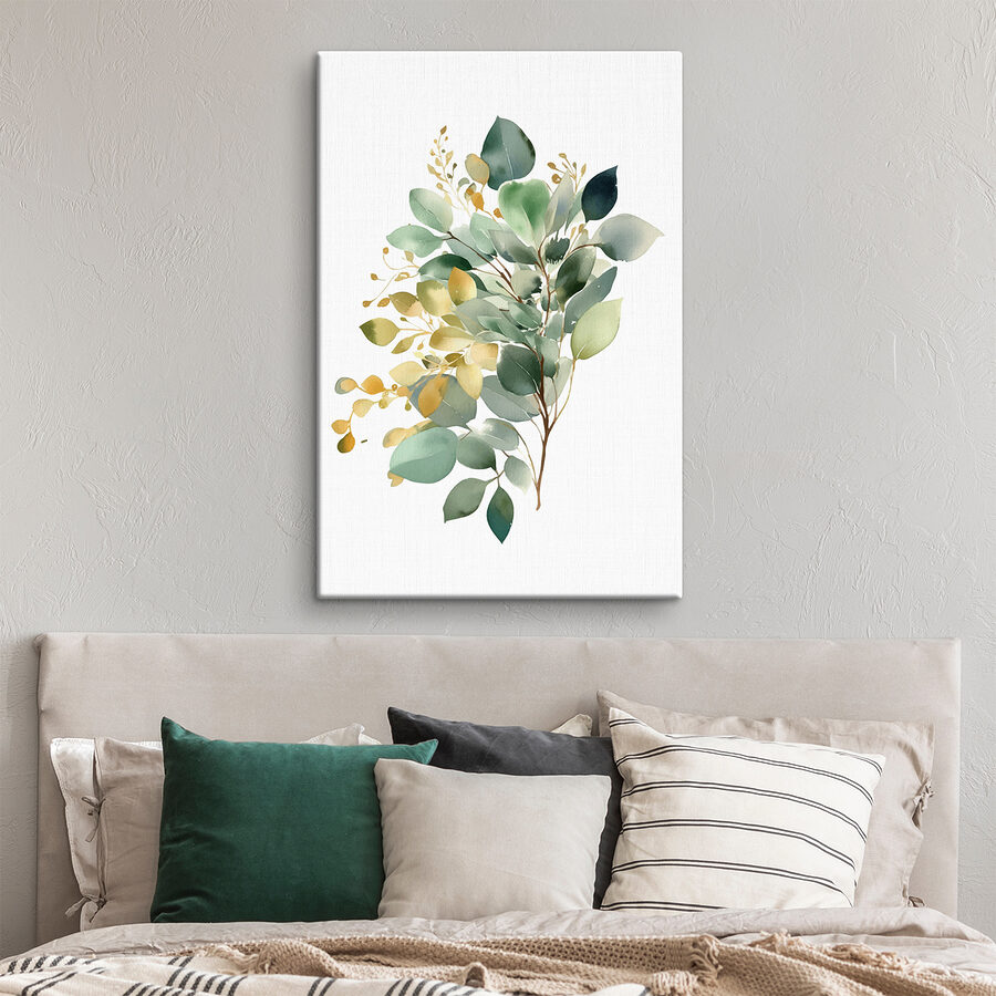 Aquarellmalerei eines Zweiges mit Blättern Aquarellmalerei eines Zweiges mit Blättern