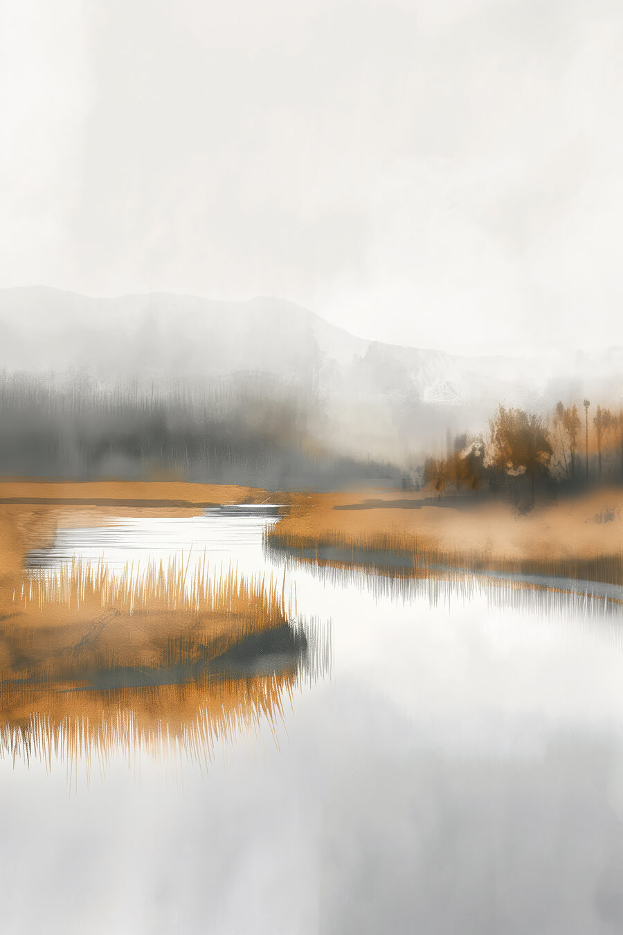 Fluss mit Gras und Bäumen im Hintergrund